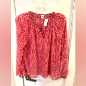 NWT Gap Red Herringbone Blouse Size Large